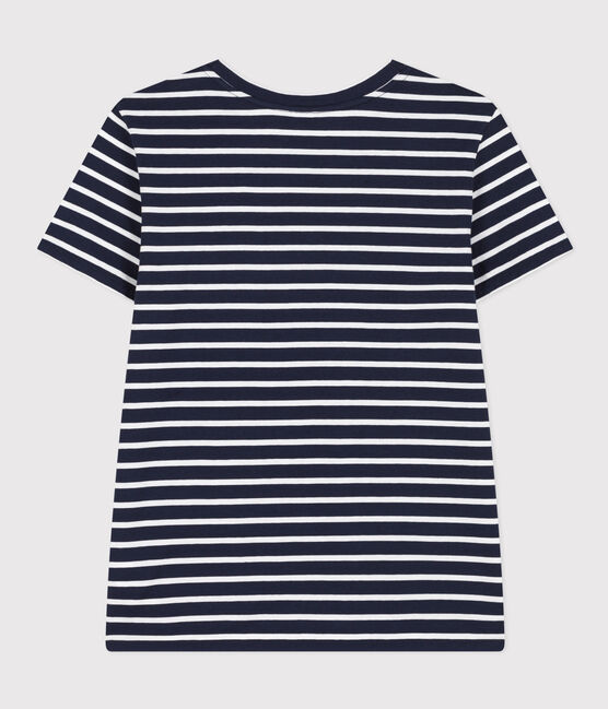 Damen-T-Shirt LE DROIT aus Baumwolle mit Rundhalsausschnitt blau SMOKING/weiss MARSHMALLOW