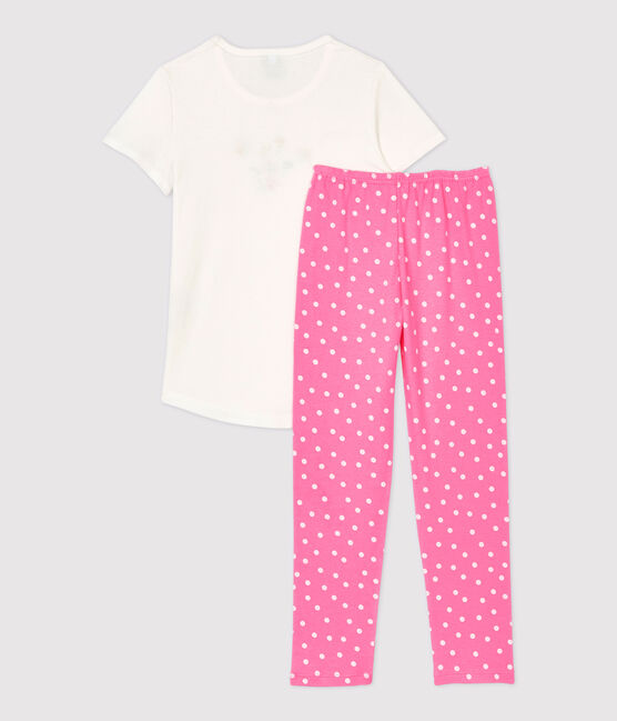 Kurzärmeliger Kinderpyjama aus Baumwolle für Mädchen rosa PETAL/weiss MARSHMALLOW