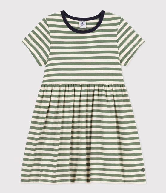 Kurzärmeliges gestreiftes Kleid aus Baumwolle Kinder/Mädchen grün CROCO/ AVALANCHE