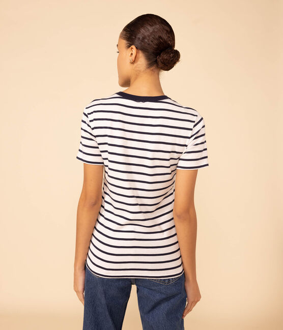 T-Shirt L’ICONIQUE aus Baumwolle mit rundem Ausschnitt für Damen weiss MARSHMALLOW/blau SMOKING