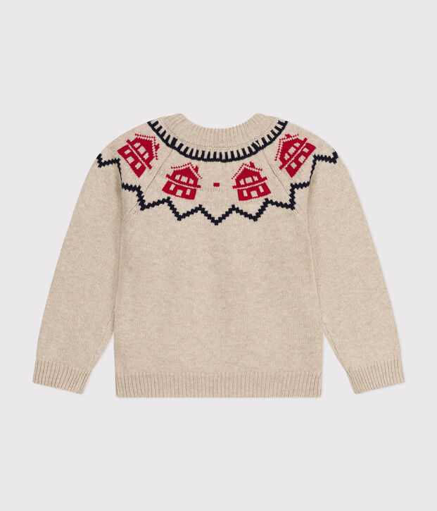 Kinder-Jacquard-Pullover aus Wolle und Baumwolle beige/vielfarbig