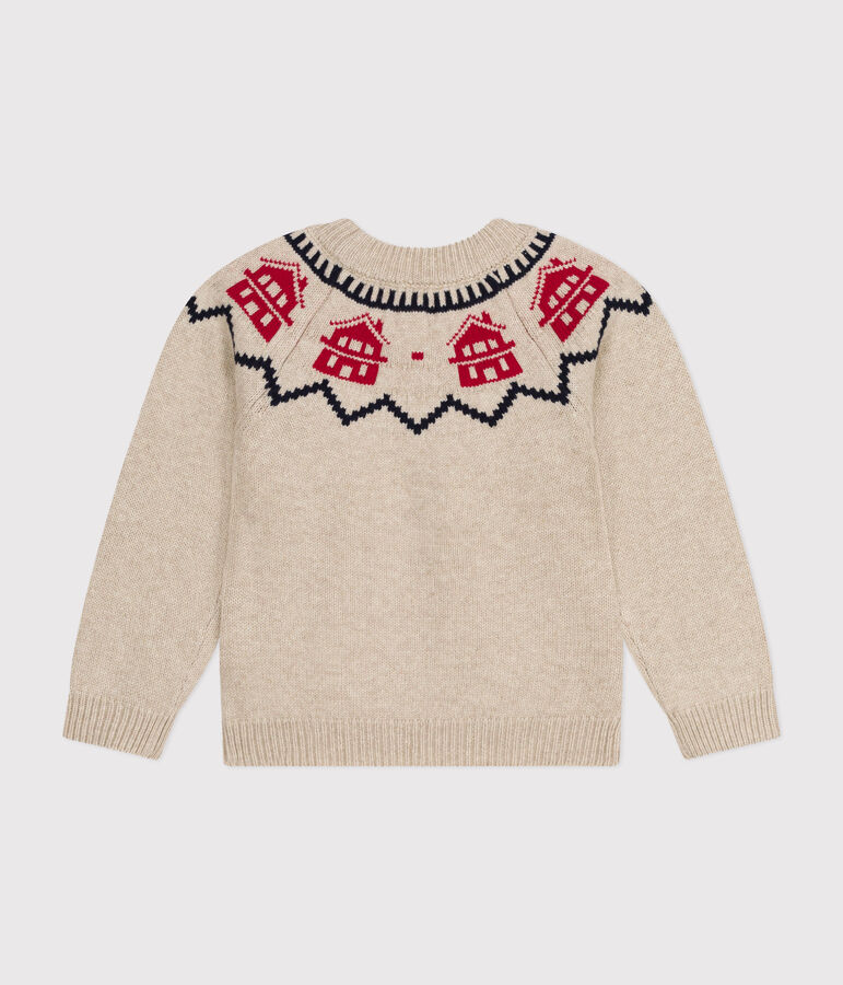 Kinder-Jacquard-Pullover aus Wolle und Baumwolle beige/vielfarbig