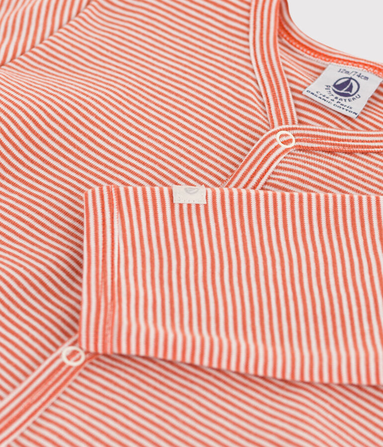 Baby-Strampler aus Baumwolle mit Ringelstreifen. rosa/weiss