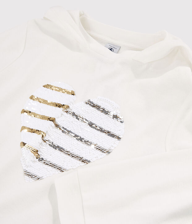 Kinder-T-Shirt mit Kapuze f&uuml;r M&auml;dchen weiss