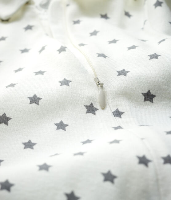 Baby-Strampler ohne Füße mit Reißverschluss aus Bio-Baumwolle mit Sternenmotiv weiss MARSHMALLOW/grau GRIS