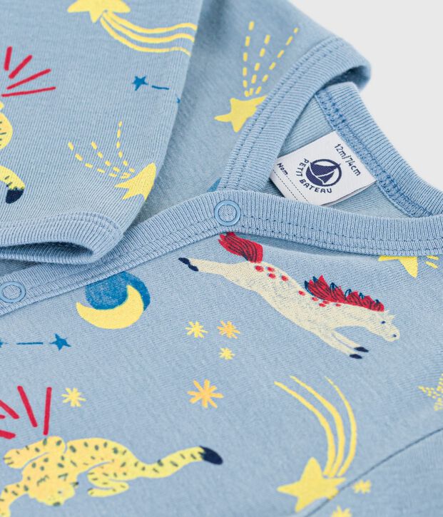 Strampler ohne F&uuml;&szlig;chen aus bedruckter Baumwolle blau/vielfarbig