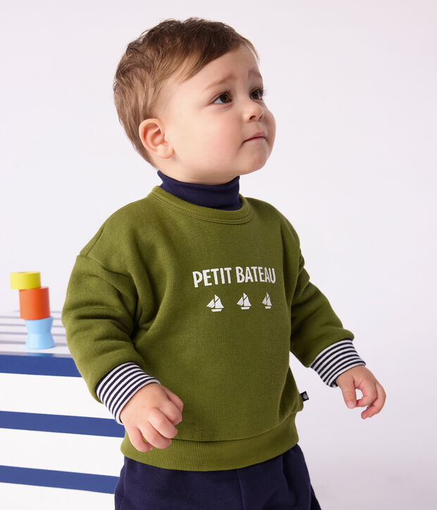 Baby-Sweatshirt aus Baumwolle mit Petit Bateau Vintage-Motiv gr&uuml;n