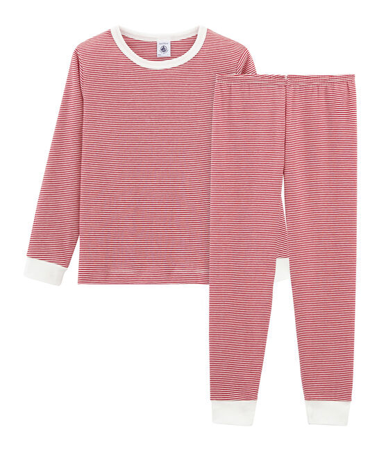 Rippstrick-Pyjama für kleine Jungen rot TERKUIT/weiss MARSHMALLOW
