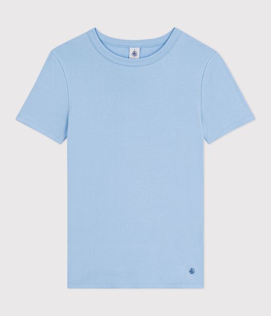 Kurzärmeliges Damen T-Shirt aus einfarbiger Baumwolle blau FLO