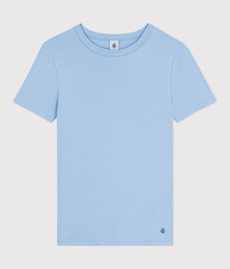 Kurz&auml;rmeliges Damen T-Shirt aus einfarbiger Baumwolle blau