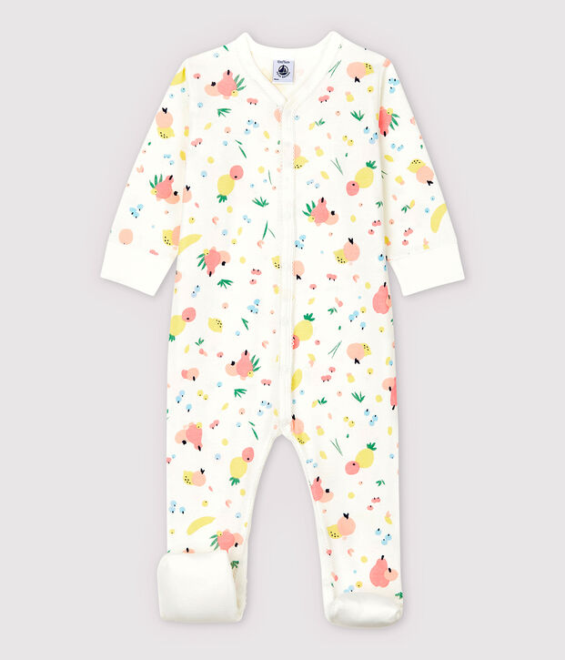 Baby-Strampler aus Baumwolle mit abnehmbaren F&uuml;&szlig;en f&uuml;r M&auml;dchen weiss/vielfarbig