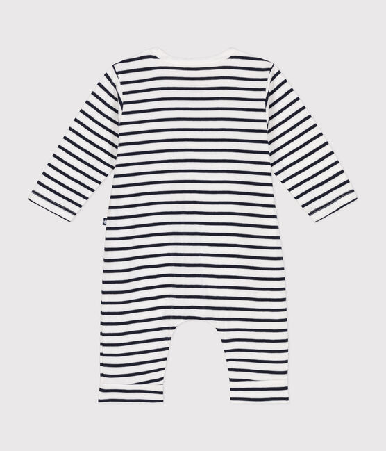 Langer Baby-Overall aus Doppeljersey weiss MARSHMALLOW/blau SMOKING