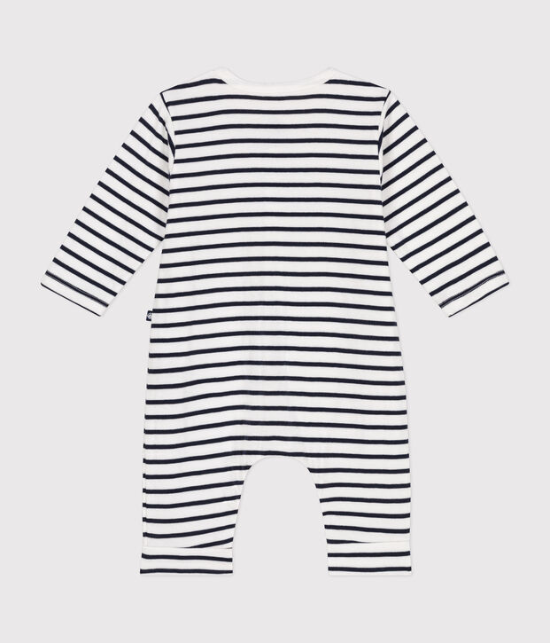 Langer Baby-Overall aus Doppeljersey weiss/blau