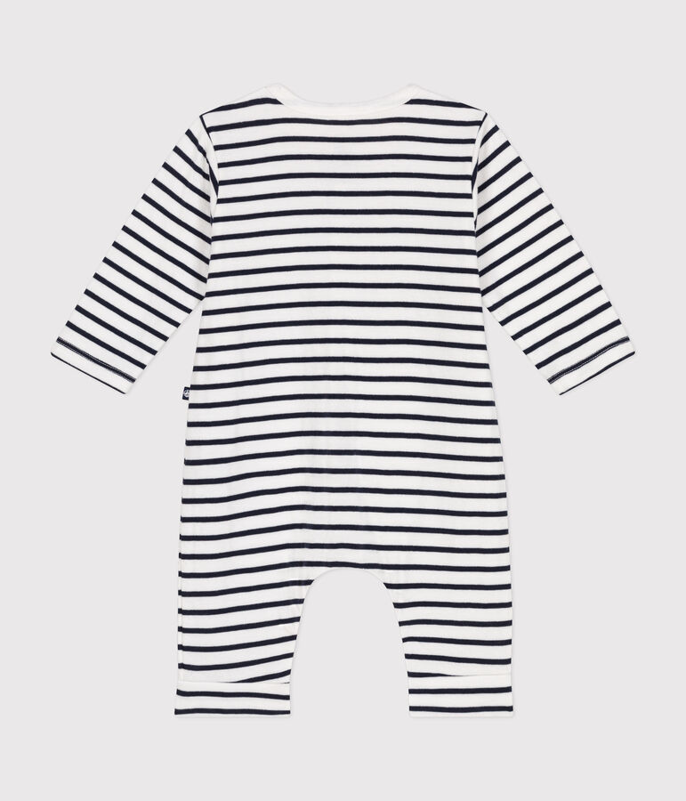Langer Baby-Overall aus Doppeljersey weiss/blau