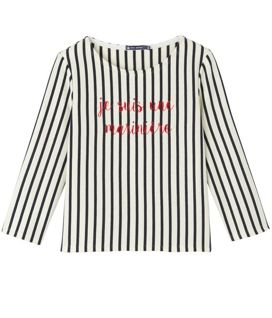 Marinière femme courte brodée beige COQUILLE/blau SMOKING