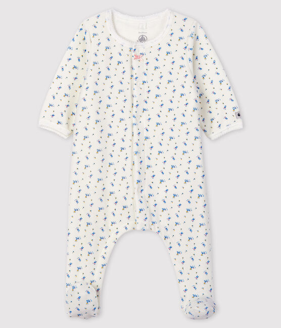 Baby-Bodyjama aus Velours mit Blümchen-Motiv für Mädchen weiss MARSHMALLOW/weiss MULTICO