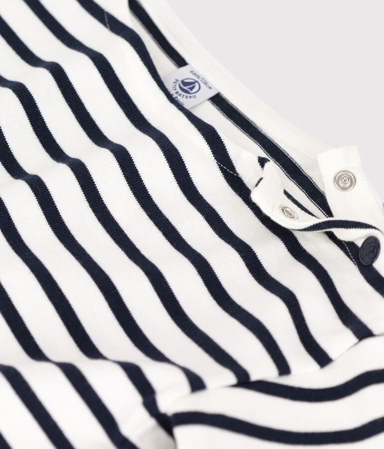 Kurz&auml;rmeliges, gestreiftes Kinder-T-Shirt aus Baumwolle f&uuml;r M&auml;dchen weiss/blau