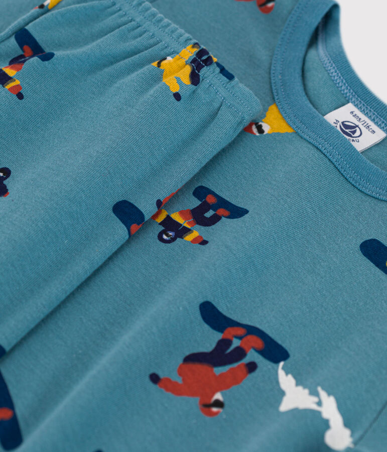Kinderpyjama aus Baumwolle mit Snowboard-Motiv blau/vielfarbig