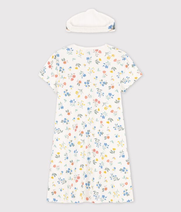 Kurz&auml;rmeliges M&auml;dchen-Nachthemd aus Baumwolle mit Blumenmotiven weiss/vielfarbig