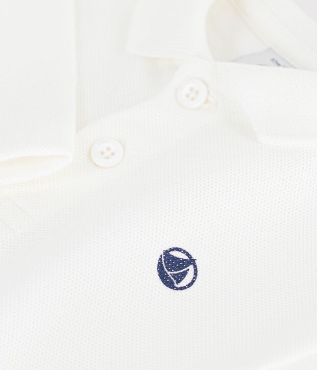 Lang&auml;rmeliges Baby-Poloshirt aus einfarbiger Baumwolle weiss