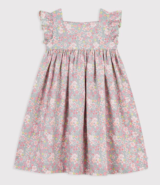 &Auml;rmelloses Kinder-Kleid aus Baumwolle mit Blumenmuster blau/vielfarbig