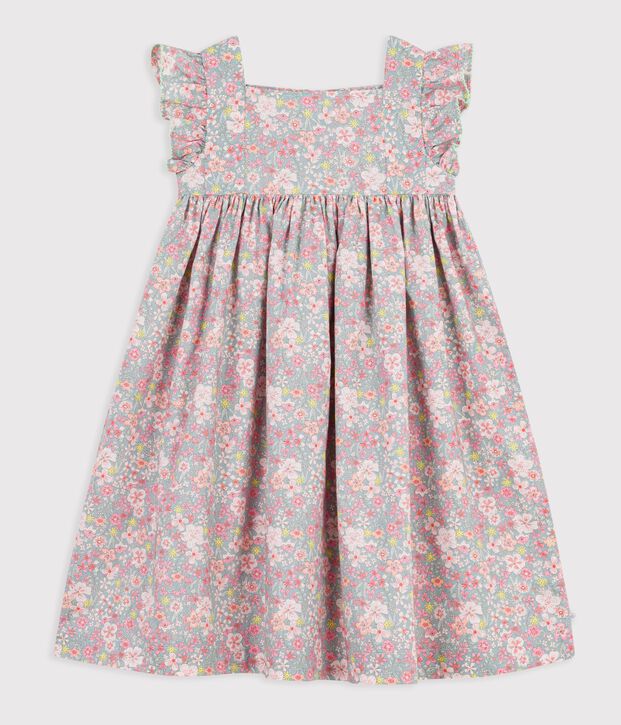 &Auml;rmelloses Kinder-Kleid aus Baumwolle mit Blumenmuster blau/vielfarbig
