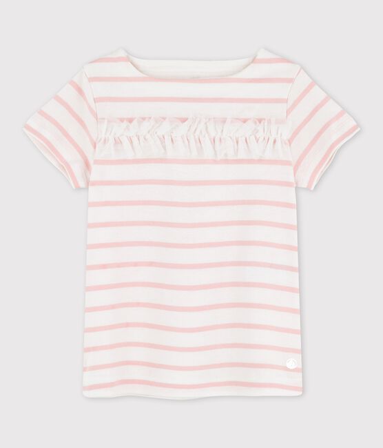 Kurzärmliges Kinder-T-Shirt aus Baumwolle für Mädchen weiss MARSHMALLOW/rosa MINOIS