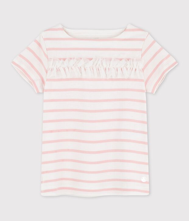 Kurz&auml;rmliges Kinder-T-Shirt aus Baumwolle f&uuml;r M&auml;dchen weiss/rosa