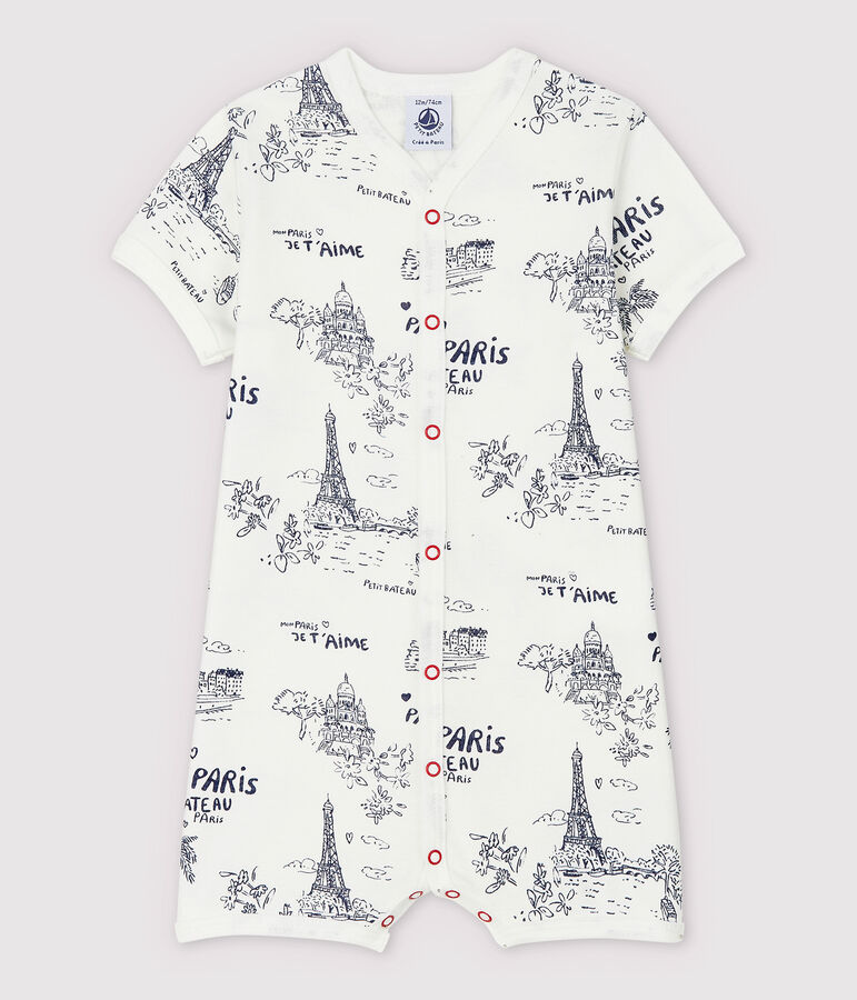 Baby-Einteiler aus Baumwolle mit Paris-Motiv im Toile-de-Jouy-Stil weiss MARSHMALLOW/blau MEDIEVAL