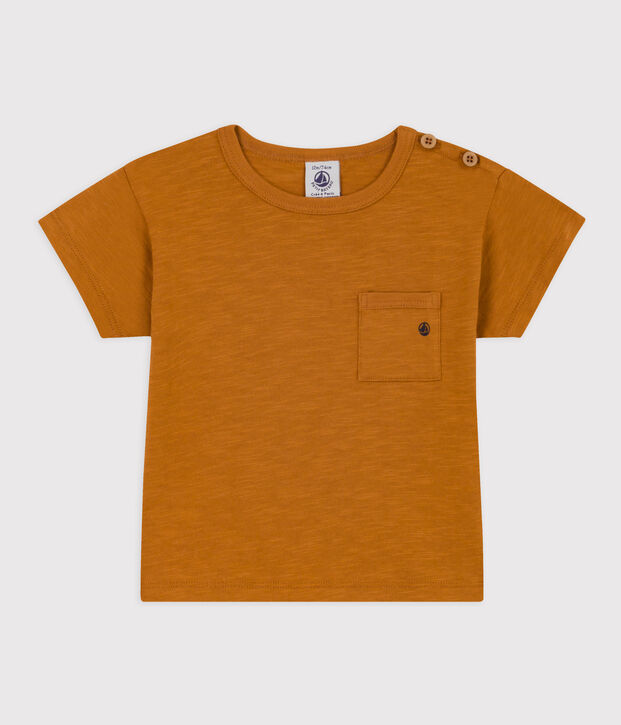Kurz&auml;rmeliges Baby-T-Shirt aus geflammtem Jersey. braun