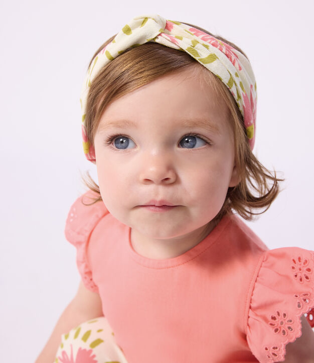 Baby-Haarband f&uuml;r M&auml;dchen aus gebl&uuml;mtem Krepp weiss/vielfarbig