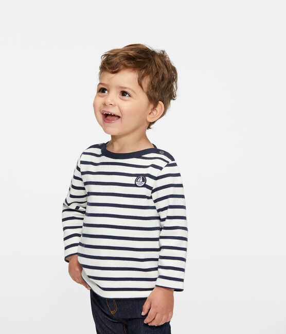 Ikonisches Baby-Streifenshirt unisex beige COQUILLE/blau SMOKING
