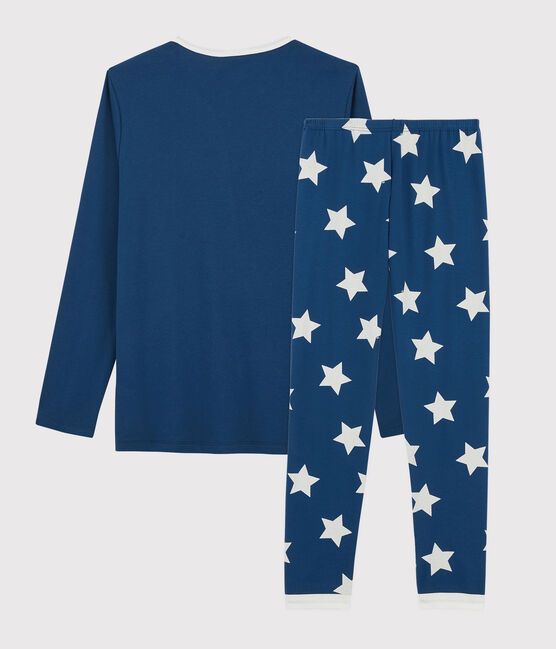 Kinderpyjama aus Rippstrick mit Sternen blau MAJOR/weiss ECUME