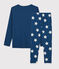 Kinderpyjama aus Rippstrick mit Sternen blau MAJOR/weiss ECUME