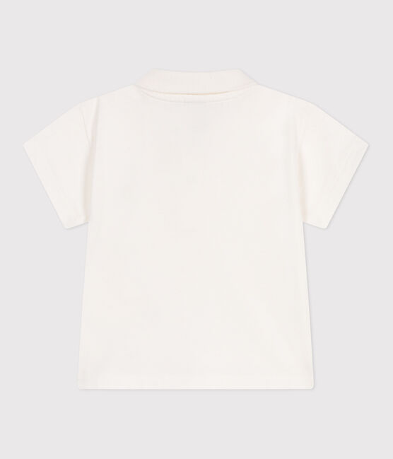Kurzärmeliges Baby-Poloshirt aus einfarbiger Baumwolle weiss MARSHMALLOW