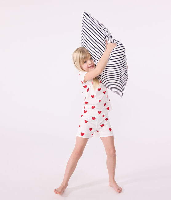 Kinder-Kurzpyjama aus Baumwolle mit Herzmotiv für Mädchen weiss MARSHMALLOW/rot TERKUIT