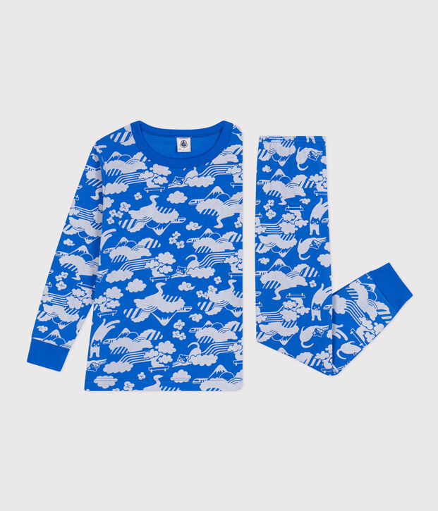 Kinderpyjama aus Baumwolle mit Printmotiv blau/weiss