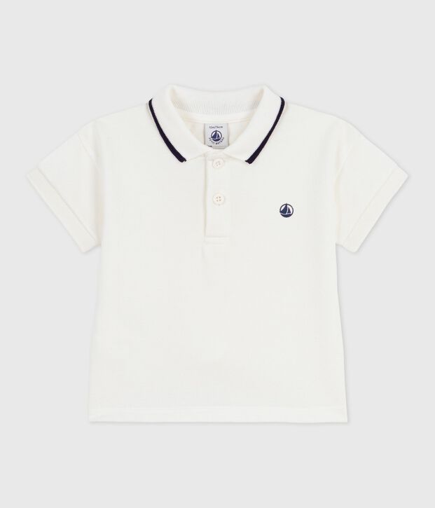 Kurz&auml;rmeliges Baby-Poloshirt aus einfarbiger Baumwolle weiss