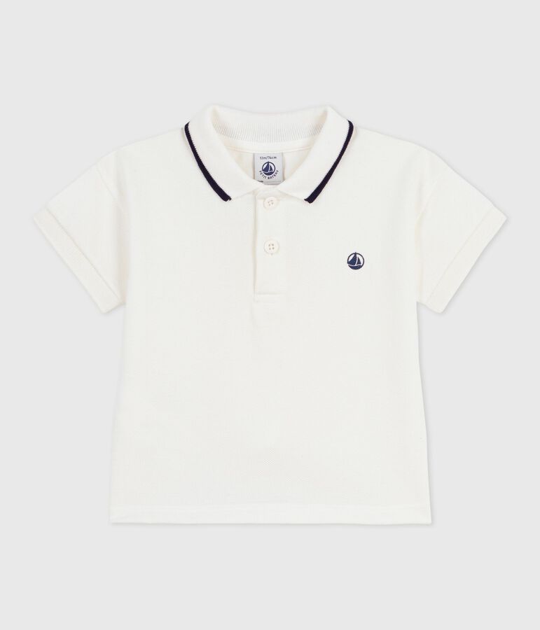 Kurz&auml;rmeliges Baby-Poloshirt aus einfarbiger Baumwolle weiss
