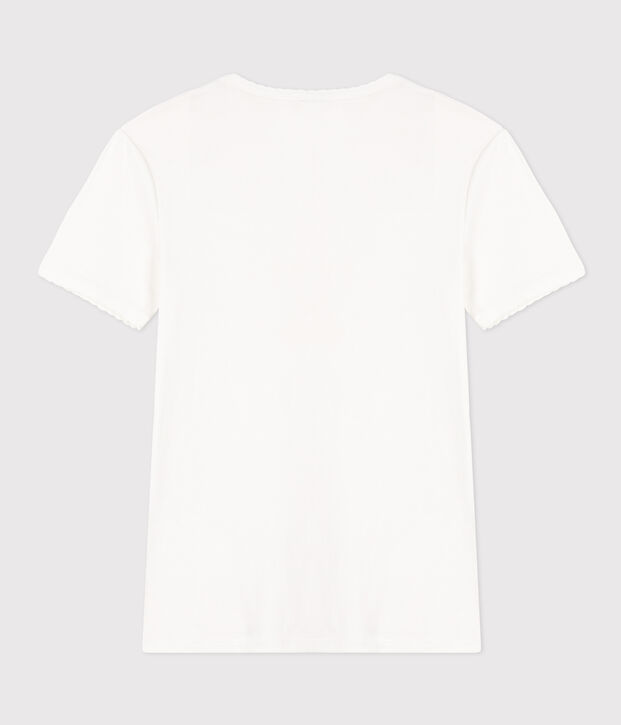 Kurz&auml;rmeliges Damen-T-Shirt L'Iconique aus einfarbigem Rippstrick weiss