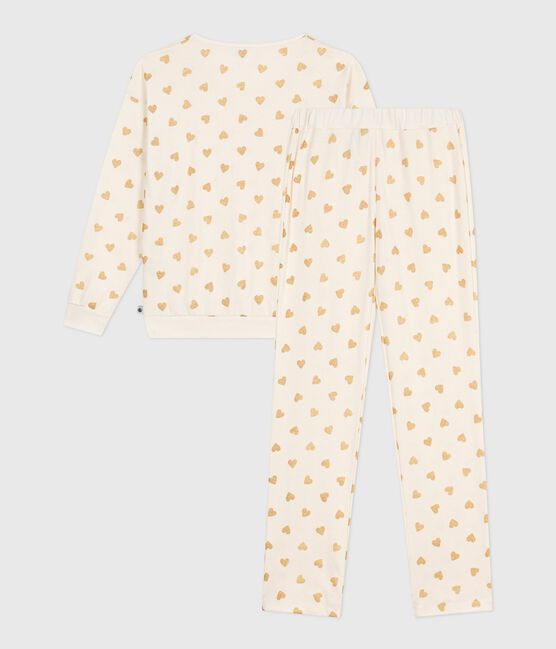 Damen-Pyjama aus Baumwolle mit goldfarbenen Herzen MILK/ DORE
