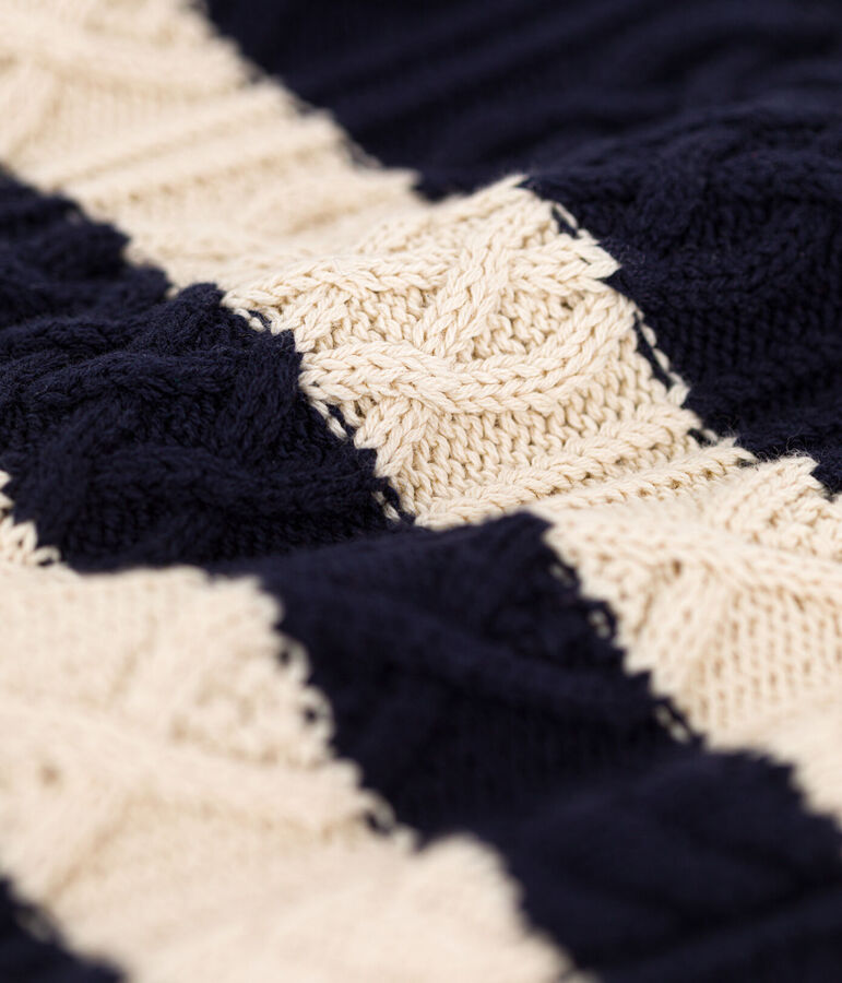 Irischer Kinderpullover aus Baumwolle mit Streifen blau/naturfarben