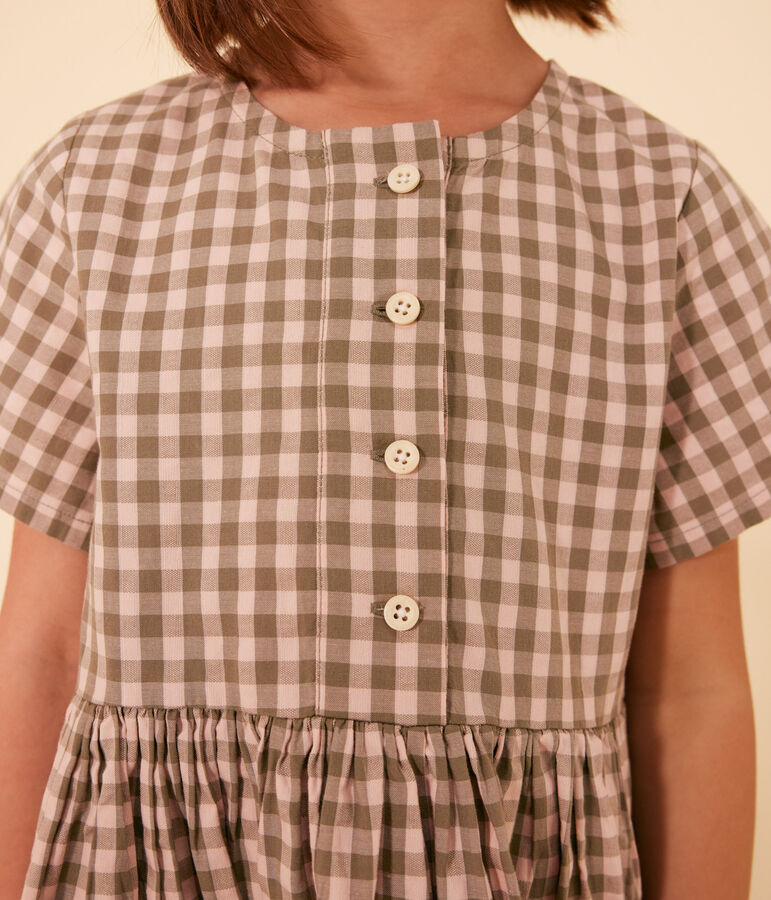 Kurz&auml;rmeliges Kleid aus Seersucker Kinder/M&auml;dchen gr&uuml;n/rosa