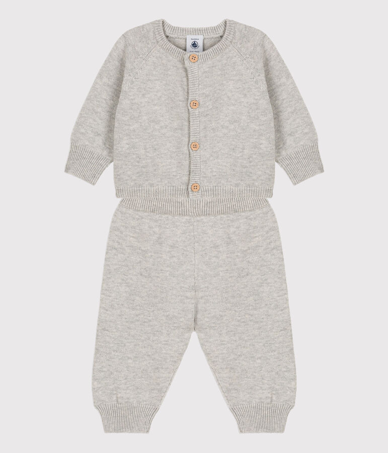 Zweiteiliges Baby-Set aus Woll- und Baumwoll-Strick grau BELUGA CHINE