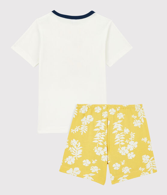 Kinderpyjama aus Baumwolle mit Wellenmuster für Jungen weiss MARSHMALLOW/ ORGE