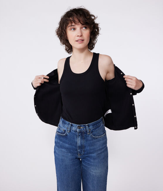 Damen-Cardigan aus einfarbiger Baumwolle schwarz BLACK