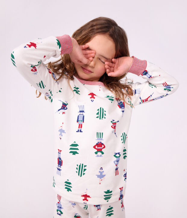 Kinder-Pyjama aus Molton mit Weihnachts-Motiv weiss/vielfarbig