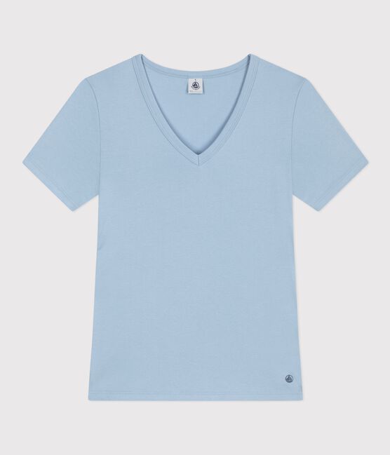 Kurzärmeliges Damen T-Shirt aus einfarbiger Baumwolle blau FLO