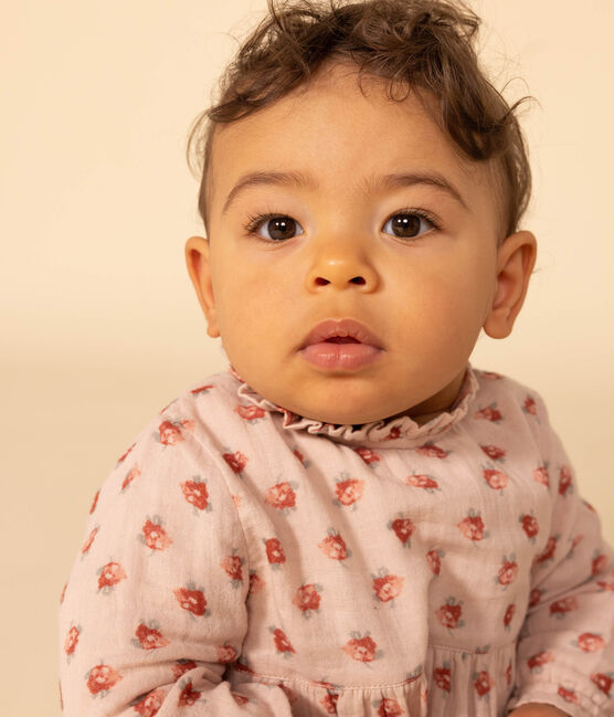 Langärmeliges Babykleid aus Musselin rosa SALINE/weiss MULTICO