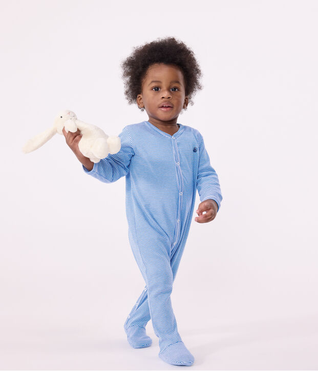 Strampler aus Baumwolle mit Streifen blau/weiss